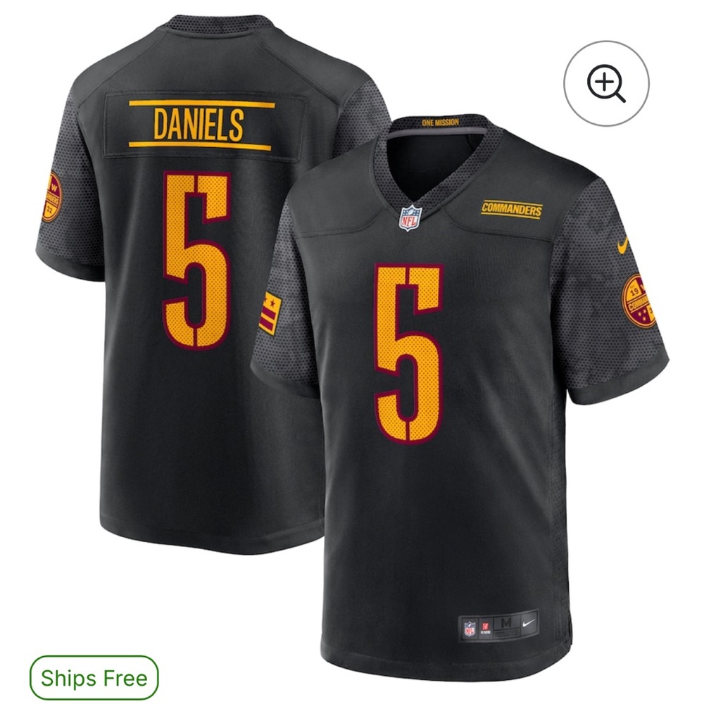 NFL Black and Gold Jersey with Number #5 Jayden Daniels Washington Commanders